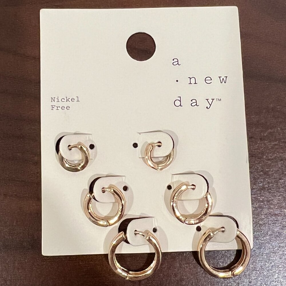 A New Day Set of 3 Gold Hoop Earrings